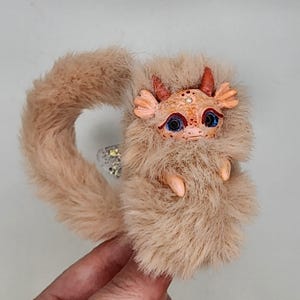 Handmade  Dragon, Fantasy Miniature Dragon, Polymer Clay Collectible Item with Faux Fur, Charming Gift for Dragon Lovers