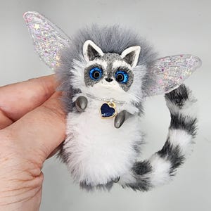 Handmade Raccoon, Fantasy Miniature Raccoon, Polymer Clay Collectible Item with Faux Fur, Charming Gift for Raccoon Lovers