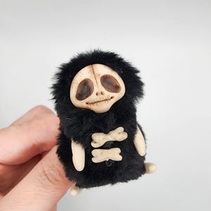 Faux Fur Miniature Skeleton: Handmade Polymer Clay Collectible