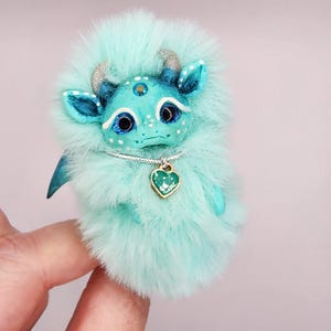 Handmade Green Dragon, Fantasy Miniature Dragon, Polymer Clay Collectible Item with Faux Fur, Charming Gift for Dragon Lovers