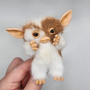 Handmade Gremlin, Fantasy Miniature Gremlin, Polymer Clay Collectible Item with Faux Fur, Charming Gift for Gremlin Lovers