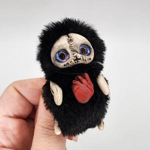 Faux Fur Miniature Skeleton: Handmade Polymer Clay Fantasy Art