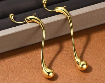 Drip Sculptural Earrings — 18K Gold-Plated or Silver Brass, Modern Statement Drops, Lightweight Art Jewelry