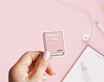 Pegatina de chica de biblioteca / Pegatina para Kindle / ¡Perfecta para computadoras portátiles, Kindles, diarios, estuches y más!