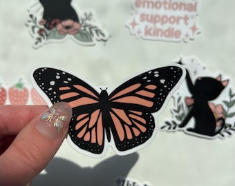 Pegatina troquelada de mariposa monarca / Opción de color rosa o naranja / Pegatina para Kindle / ¡Perfecta para Kindles, computadoras portátiles, diarios, estuches y más!