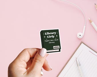 Pegatina de chica de biblioteca / Pegatina para Kindle / ¡Perfecta para computadoras portátiles, Kindles, diarios, estuches y más!