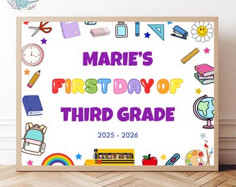Paquete de carteles editables para el primer y último día de clases / Pósteres imprimibles de regreso a clases de 25 x 20 cm, 35 x 28 cm y 50 x 40 cm / Accesorio fotográfico retro personalizado