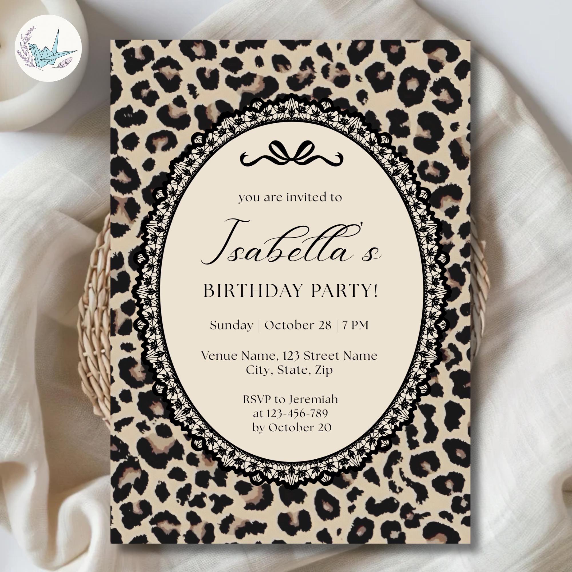 Cheetah Print Birthday Invitation, Coquette Bow Printable Party Invite ...