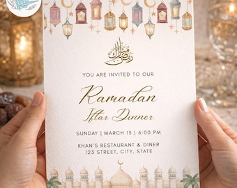 Invitación a la cena Iftar de Ramadán / Invitación a la fiesta Iftar / Plantilla editable de Canva / Descarga digital instantánea