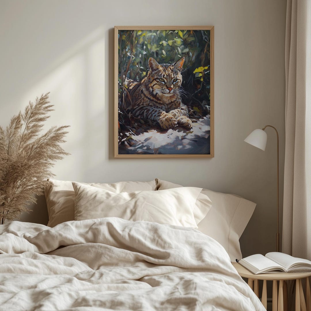 Rustic Bobcat Moody Wildcat Landscape Wall Art - Rustic Sun-dappled Bobcat, Nature ...