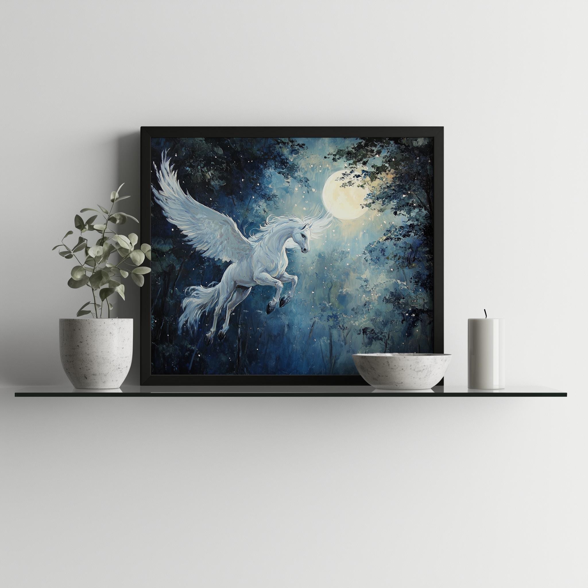 Printable Pegasus Fantasy Wall Art - Moody Nighttime Scene, Magical ...