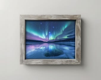 Aurora Borealis Winter Lake Print – Starry Night Sky (Digital Download)