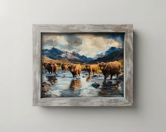 Dipinto di mucca delle Highlands - Decorazione rustica per fattoria (download digitale)