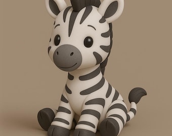 Pode incluir: Uma adorável estatueta de zebra sentada. A zebra é branca com listras pretas, cascos cinza escuro e uma crina cinza escuro. O fundo é neutro, destacando o design da zebra.