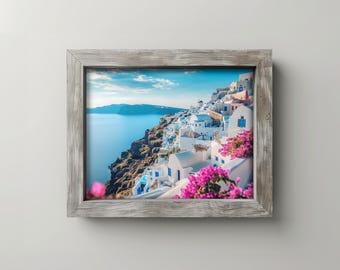 Impression de village de l'île grecque - art côtier lumineux (téléchargement numérique)