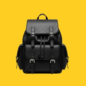 Handmade Pure Black Leather Backpack - Personalized Full Grain Leather 16&quot; Laptop Backpack - Cowhide Leather Travel Backpack For Man & Women
