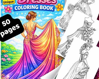 50種類のユニークなドレスの塗り絵