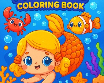 海の動物ぬりえ | 人魚と海の生き物（印刷可能なPDF）