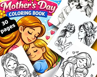 母の日おめでとうぬり絵 – ママと子供向けぬり絵30ページ
