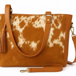 Handmade Cowhide Leather Tote Bag | Western Shoulder Bag with Tassel | Crossbody Purse