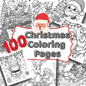 May include: A collection of 100 Christmas coloring pages. The cover features a Santa Claus illustration and the text "Christmas Coloring Pages" in a festive font. Various black and white illustrations of Santa and Christmas scenes are visible.