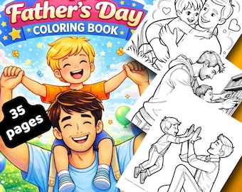 父の日おめでとうぬり絵：子供と大人向けの35ページの印刷可能なアクティビティページ