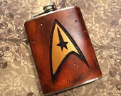 Star Trek Flask - Star Fleet Command Badge - Handcrafted Leather - MADE TO ORDER
