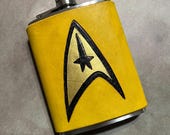 Star Trek Flask - Star Fleet Command Badge - Handcrafted Leather - MADE TO ORDER