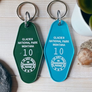 Glacier National Park hotel motel hot pressed vintage inspired key fob tag keychain wedding favors