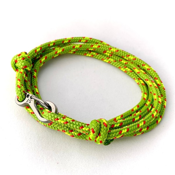 Climbing sailing rope bracelet adjustable with mini carabiner surf beach for men women National Park inspired green yellow red