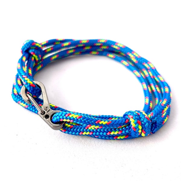 Climbing sailing rope bracelet adjustable with mini carabiner surf beach for men women National Park inspired neon yellow  blue pink