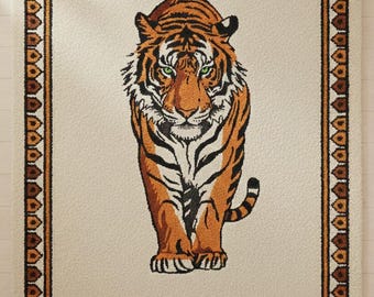 Tibetan Tiger Rug – Hand Tufted Wool Animal Carpet  | Maximalist Eclectic Decor