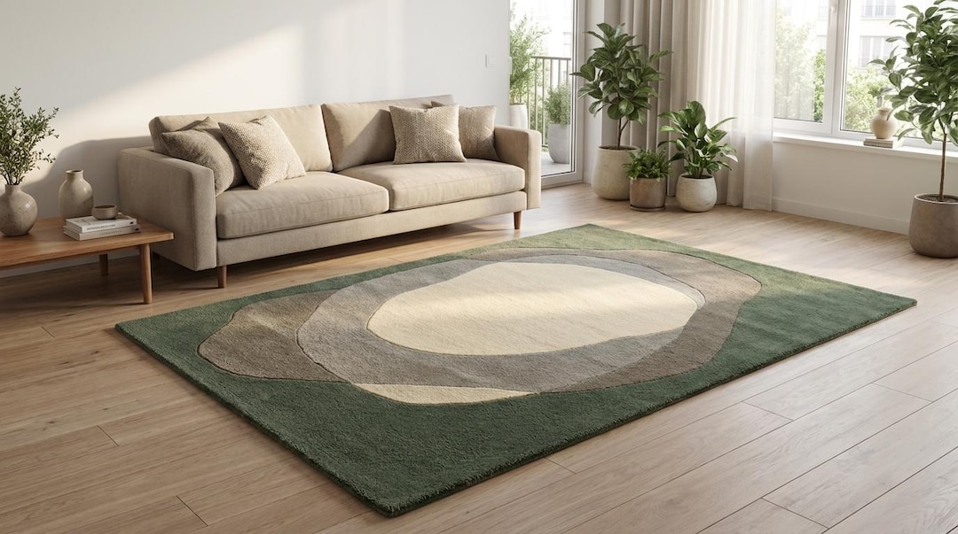 Puddle Rug Shape Organic Puddle Wool Rug – Sage Green, Grey, Cream Abstract Geode Carpet ...