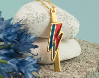 David Bowie Thunderbolt Necklace Bar /Lightning Bolt Necklace/Aladdin Sane Necklace/Thunder Pendant/Music jewellery/Engraved Bar Necklace