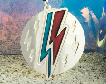 David Bowie Necklace Statement Disc/Bowie Jewelry/Aladdin Sane Necklace/Lightning Necklace/Ziggy Necklace/Thunderbolt Necklace/Music jewelry