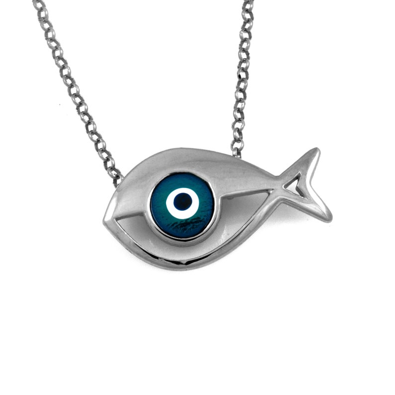 Iris Evil Eye Neklace Fish / Greek Evil Eye Jewelry / Greek Jewelry / Fish Necklace / Fish Charm / Enamel Jewelry / Keepsake Charm / Greek design souvenir image 3