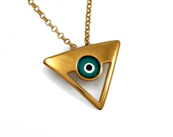 Iris Evil Eye Neklace Triangle / Bijoux grecs Evil Eye / Bijoux grecs / Collier Talisman / Charme d’amulette / Bijou en émail / Charme souvenir / Design grec