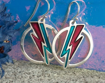 David Bowie Earrings Hoops/Bowie Earrings/Lightning Earrings/Ziggy Earring/Thunderbolt Earrings/Music jewelry/Music Earrings/Thunder Earring