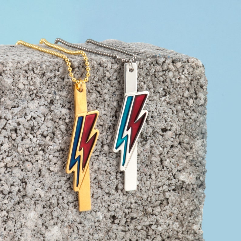 David Bowie Thunderbolt Necklace Bar /Lightning Bolt Necklace/Aladdin Sane Necklace/Thunder Pendant/Music jewellery/Engraved Bar Necklace image 3