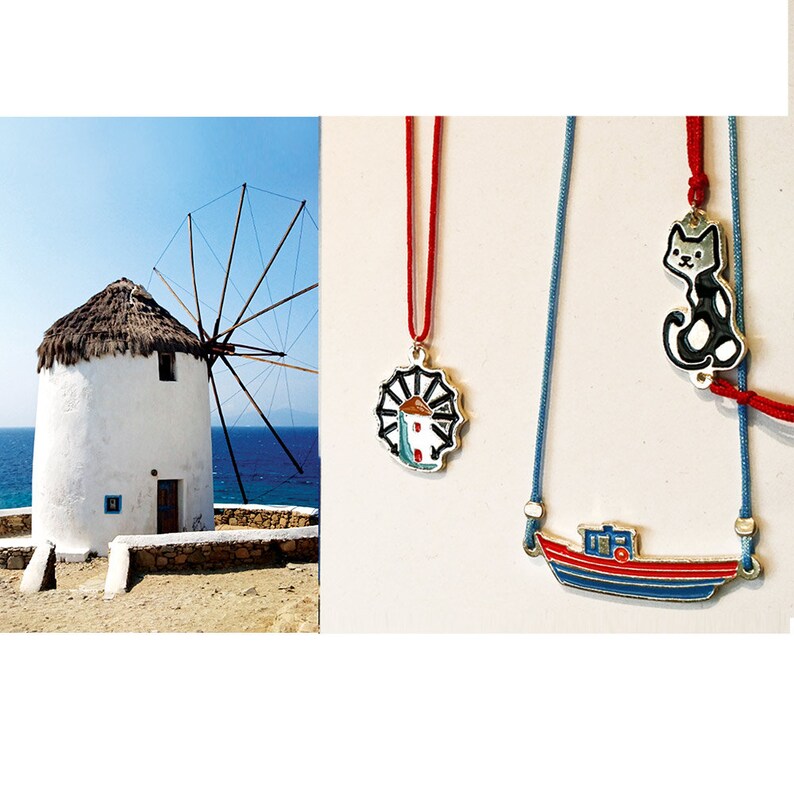 Griechische Katze Halskette / Stray Cat Anhänger / Katze Souvenir / Geschenk für sie / Save a stray Halskette / Griechisches Design / Tierschmuck Bild 5