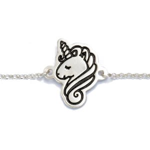 Silver Unicorn Bracelet /Silver Unicorn Charm/Engraved Silver Charm/Unicorn Jewelry/Kawaii Bracelet/ Animal Jewelry/ Romantic Gift/ Cute image 1