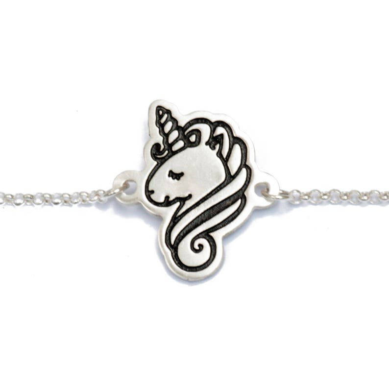 Silver Unicorn Bracelet /Silver Unicorn Charm/Engraved Silver Charm/Unicorn Jewelry/Kawaii Bracelet/ Animal Jewelry/ Romantic Gift/ Cute image 1