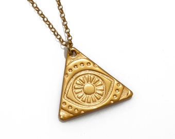 Eye Talisman Necklace Pyramid/Amulet Necklace/Triangular Necklace/Eye of Horus Necklace/Minimal Necklace/Geometric Necklace/Mystical Jewelry
