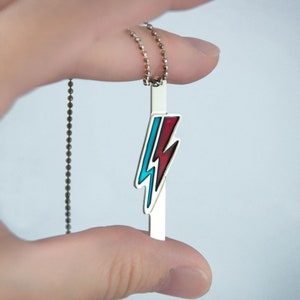 David Bowie Thunderbolt Necklace Bar /Lightning Bolt Necklace/Aladdin Sane Necklace/Thunder Pendant/Music jewellery/Engraved Bar Necklace image 9