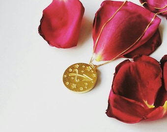 Zodiac Constellation Necklace Coin/Zodiac Sign Necklace/Astrological Sign Necklace/Birthstone Star Sign Necklace/Horoscope Necklace/