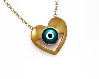 Iris Evil Eye Neklace Heart / Greek Evil Eye Jewelry / Greek Jewelry / Talisman Necklace / Amulet Charm / Enamel Jewel / Keepsake Charm / Greek design