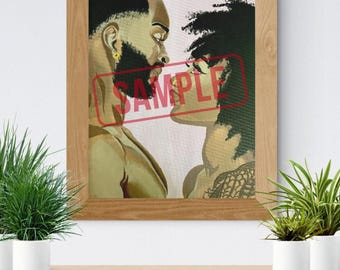 Romantic Black Couple Wall Art | Digital Download Painting | Afrocentric Love Printable | Modern Home Decor
