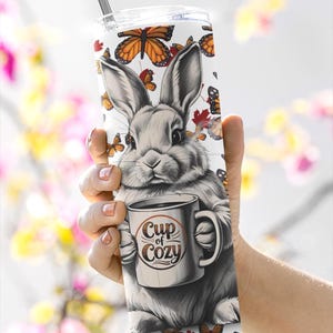 Cozy Bunny Tumbler: Stainless Steel Travel Mug with Straw