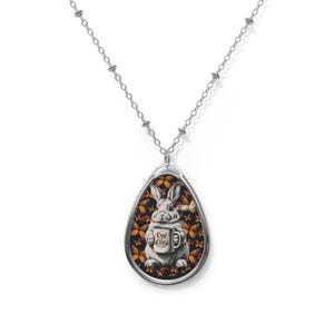 Bunny Oval Pendant Necklace: Floral Spring Accessory