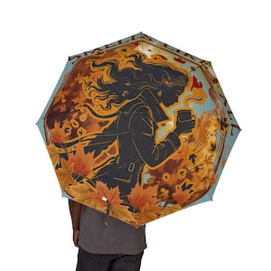 Fall Inspired Foldable Umbrella: Stylish Rain Gear, Lightweight Travel Size